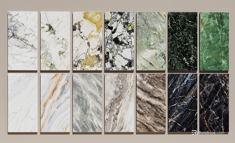 Wall Paneling With Various Marble Texture Styles 3d model 