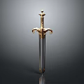 Ornate Historical Sword With Intricate Golden Hilt And Polished Silver Blade