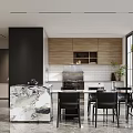 Modern Open Plan Living Dining Room With Sofa Bar Counter And Marble Flooring