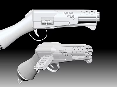 White Futuristic Weapons 3D Model With Detailed Grip Barrel And Design 3d model