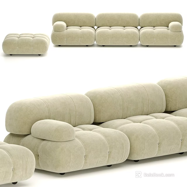 Soft Beige Modular Sofa With Modern Upholstered Design And Plush Cushions 3d model 