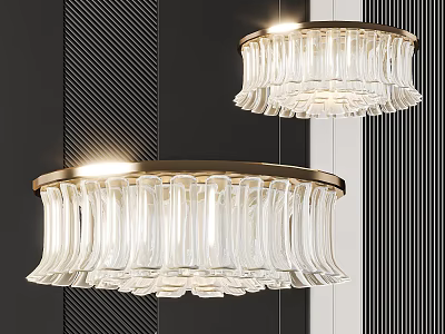 Modern Ribbed Glass Chandeliers with Circular Metal Frame for Elegant Interior Lighting 3d model
