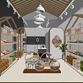 Farm Fresh Produce Specialty Store With Wooden Shelves Fruits Vegetables Central Display And Pendant Lights