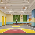 Indoor Gym With Running Track Fitness Equipment Orange Wall Next Run Sign And Green Area