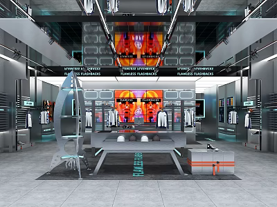 Modern Clothing Store Interior With Stylish Apparel Display Racks And Lighting 3d model