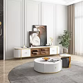 Modern Luxury Living Room White Coffee Table With Round Design Gold Frame And Decorative Elements