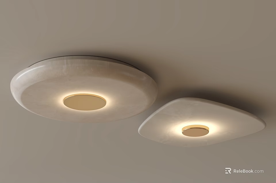 Modern Ceiling Lights With Circular And Asymmetrical Shapes Emitting Soft Light On Ceiling 3d model