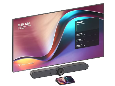 Modern Smart TV Displaying Time Date With Colorful Wave Background And Soundbar Base 3d model