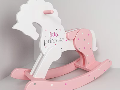 Pink White Block Rocking Horse With Little Princess Polka Dots Design For Kids 3d model