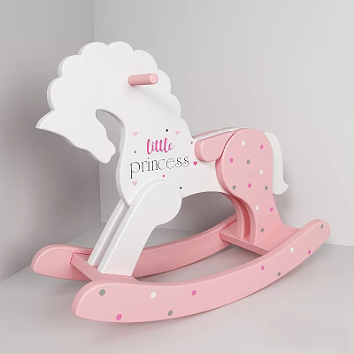 Pink White Block Rocking Horse With Little Princess Polka Dots Design For Kids 3d model