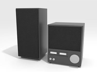 Black Floor Standing And Compact Speakers With Modern Grid Design And Control Panel 3d model