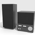 Black Floor Standing And Compact Speakers With Modern Grid Design And Control Panel 3d model