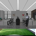 Modern Public Office Space With Desks Computers And Floor To Ceiling Windows 3d model