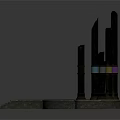 Circular Platform Structure With Vertical Pillars Colorful Bands Stone Steps And Central Symbol