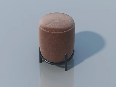 Modern Round Brown Upholstered Stool With Black Metal Frame Design 3d model