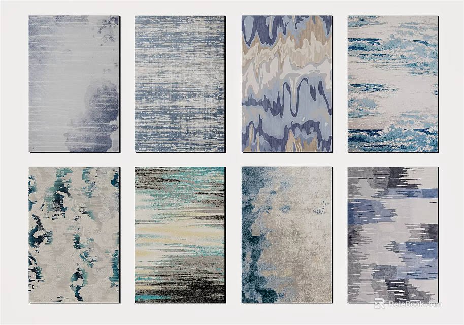 Modern Abstract Square Rugs with Blue Gray White Patterns for Home Decor 3d model