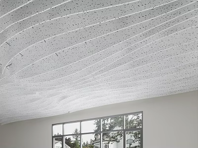 Modern Wavy Ceiling With Perforated Pattern And Smooth Curved Lines In Interior 3d model