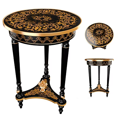 Classic Round Side Table with Intricate Gold Carvings Black Frame and Ornate Base 3d model