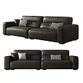 Modern Black Two Seater Leather Sofa With Checkered And Solid Pillows 3d model