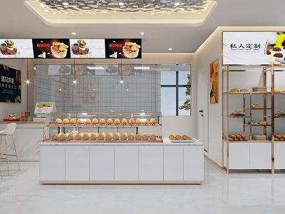 Bright Neat Pastry Shop Interior With Display Cabinets And Fresh Bread Pastries 3d model