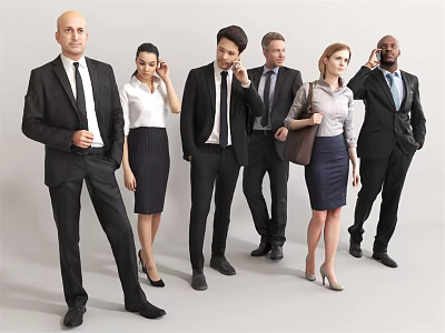 Diverse Group of Business Professionals Standing Together in Formal Attire 3d model