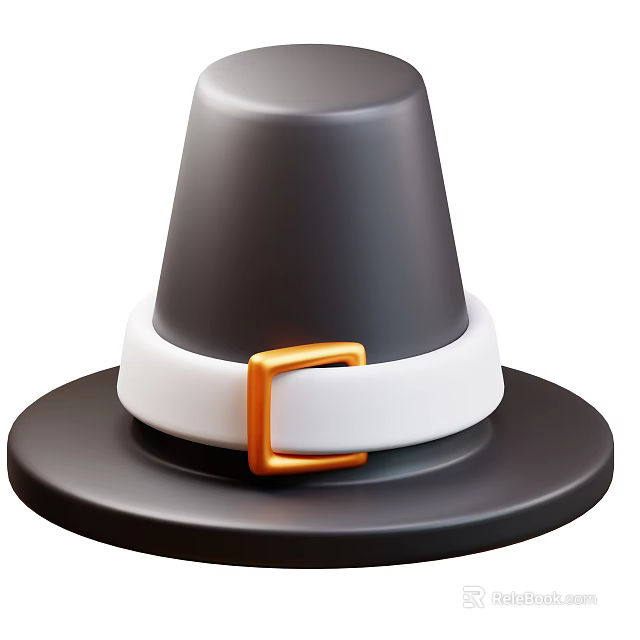 Dark Colored Conical Hat With White Band And Orange Square Buckle In Simple Classic Design 3d model 