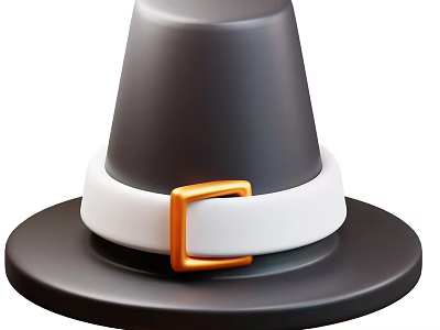 Dark Colored Conical Hat With White Band And Orange Square Buckle In Simple Classic Design 3d model