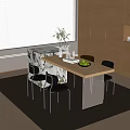 Modern Bar Counter with Marble Top Black Chairs and Potted Plant in Open Kitchen Design