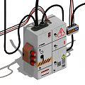 Electrical Switch Panel With Connected Wires Warning Signs And Control Switches