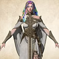 Game Movie Female Character Purple Blue Gradient Hair White Robe Gold Decorations High Heels Different Views