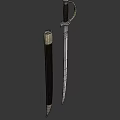 Medieval Curved Sword with Metal Hilt Dark Wrapped Handle and Black Scabbard with Metal Accents