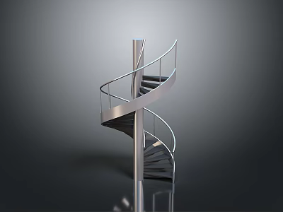 Sleek Modern Spiral Staircase Featuring Metal Structure And Curved Handrail 3d model