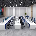 High Tech Modern Control Room Interior With Workstations And Monitors 3d model