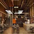 Bar Interior with Modern Design Staircase Wine Racks Bar Counter Tables Chairs and Lighting