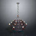 Elegant Candle Shaped Chandelier With Metal Frame And Hanging Chain Design