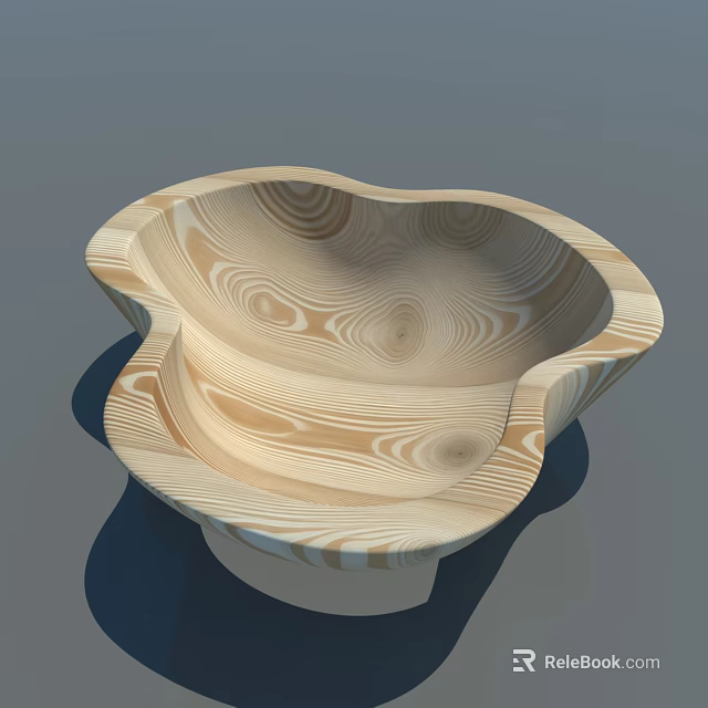 Wooden Decorative Ornament Set With Wavy Edge Bowl Shaped Natural Wood Grain Design 3d model 