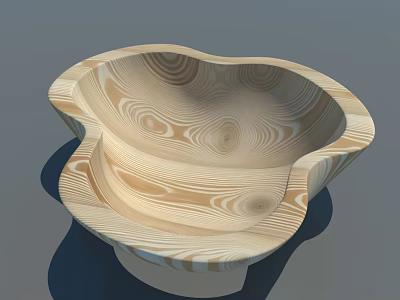 Wooden Decorative Ornament Set With Wavy Edge Bowl Shaped Natural Wood Grain Design 3d model