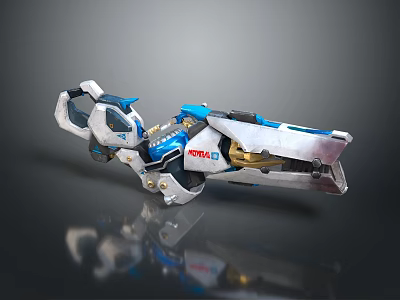 Futuristic Mechanical Weapon Featuring Blue White Gold Accents And VERKA 03 Design 3d model