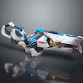 Futuristic Mechanical Weapon Featuring Blue White Gold Accents And VERKA 03 Design