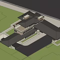 Modern Detached House With Black Sloped Roof Multiple Windows Courtyard And Driveway