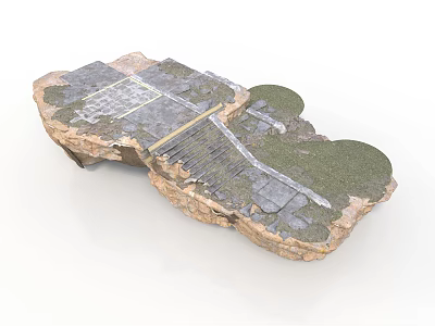 Detailed Rocky Terrain Model With Grass Areas Stone Paths And Architectural Layout 3d model