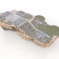 Detailed Rocky Terrain Model With Grass Areas Stone Paths And Architectural Layout