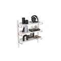 Stylish Decorative Ornament Set on White Multi tier Shelf with Copper Brackets Vases and Frames 3d model