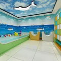 Kids Swimming Specialized Store with Ocean Theme Ceiling Whale Colorful Lockers and Play Pool