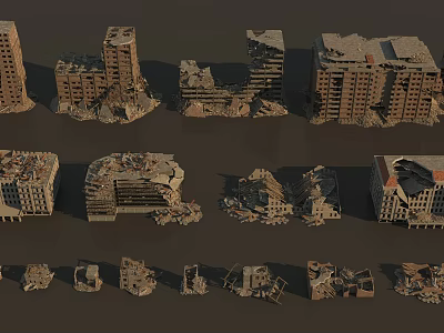 Damaged Building Models Featuring Ruined Urban Structures And Collapsed Architecture Details 3d model