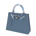Elegant Blue Handbags With Colorful Silk Scarf On Handle And Metal Lock Closure