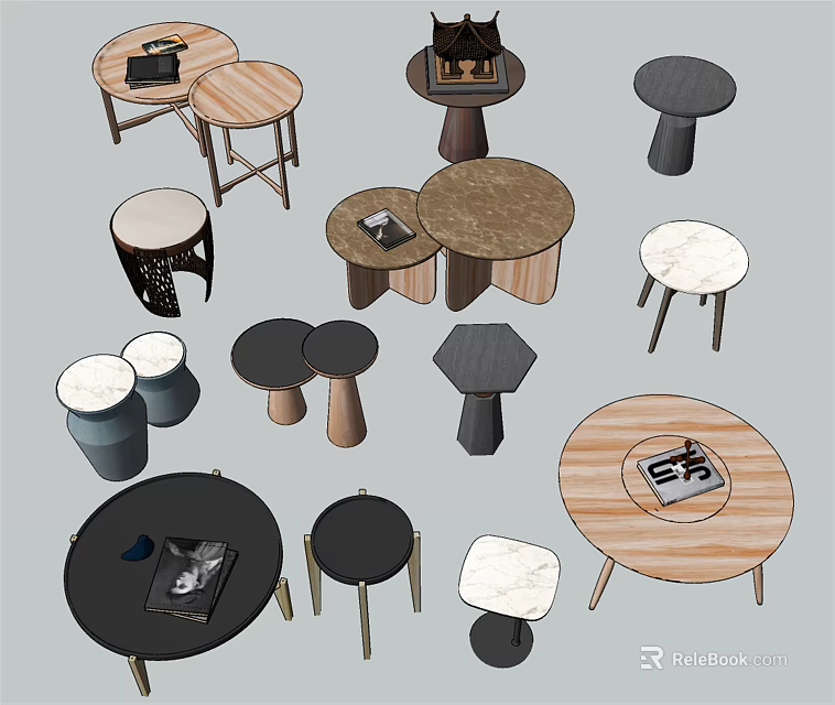 Coffee Tables With Various Designs Round Shapes Different Materials And Decorative Details 3d model 