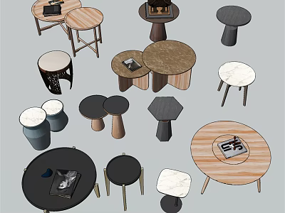 Coffee Tables With Various Designs Round Shapes Different Materials And Decorative Details 3d model