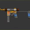 Colorful Toy Weapon Design With Yellow Red Body Brown Barrel And Blue Attachments