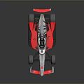 Red and Silver Formula Style Race Car with Open Wheels Rear Wing and Cockpit
